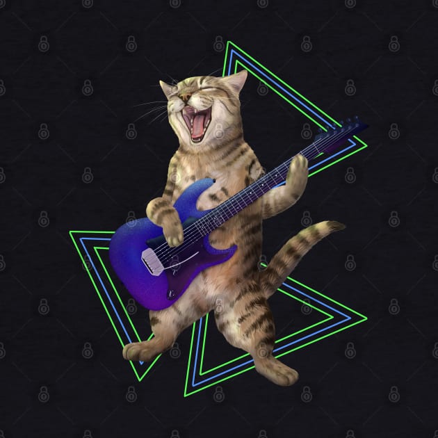 Cat playing the electric guitar by Mehu Art